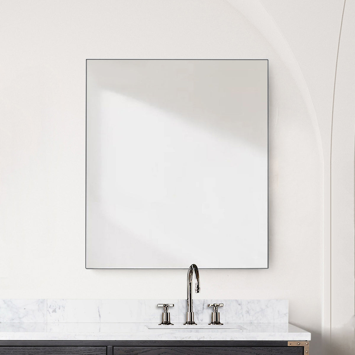 Lexora Abbey 36 in W x 36 in H Brushed Nickel Mirror