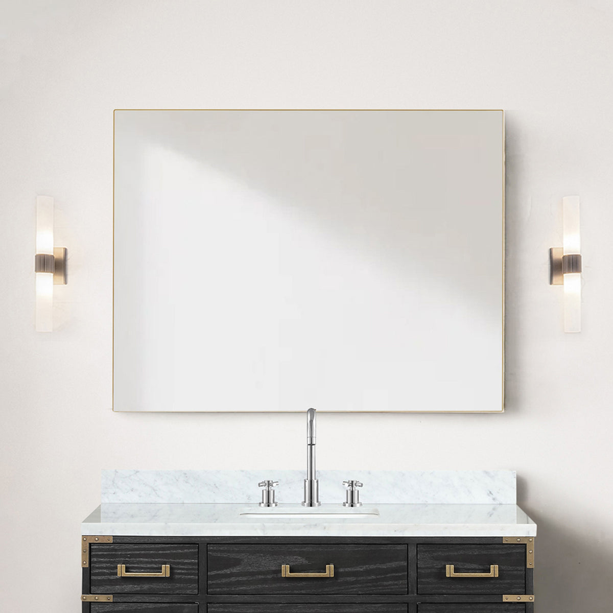 Lexora Abbey 46 in W x 36 in H Brushed Gold Mirror