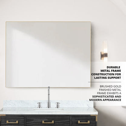 Lexora Abbey 46 in W x 36 in H Brushed Gold Mirror