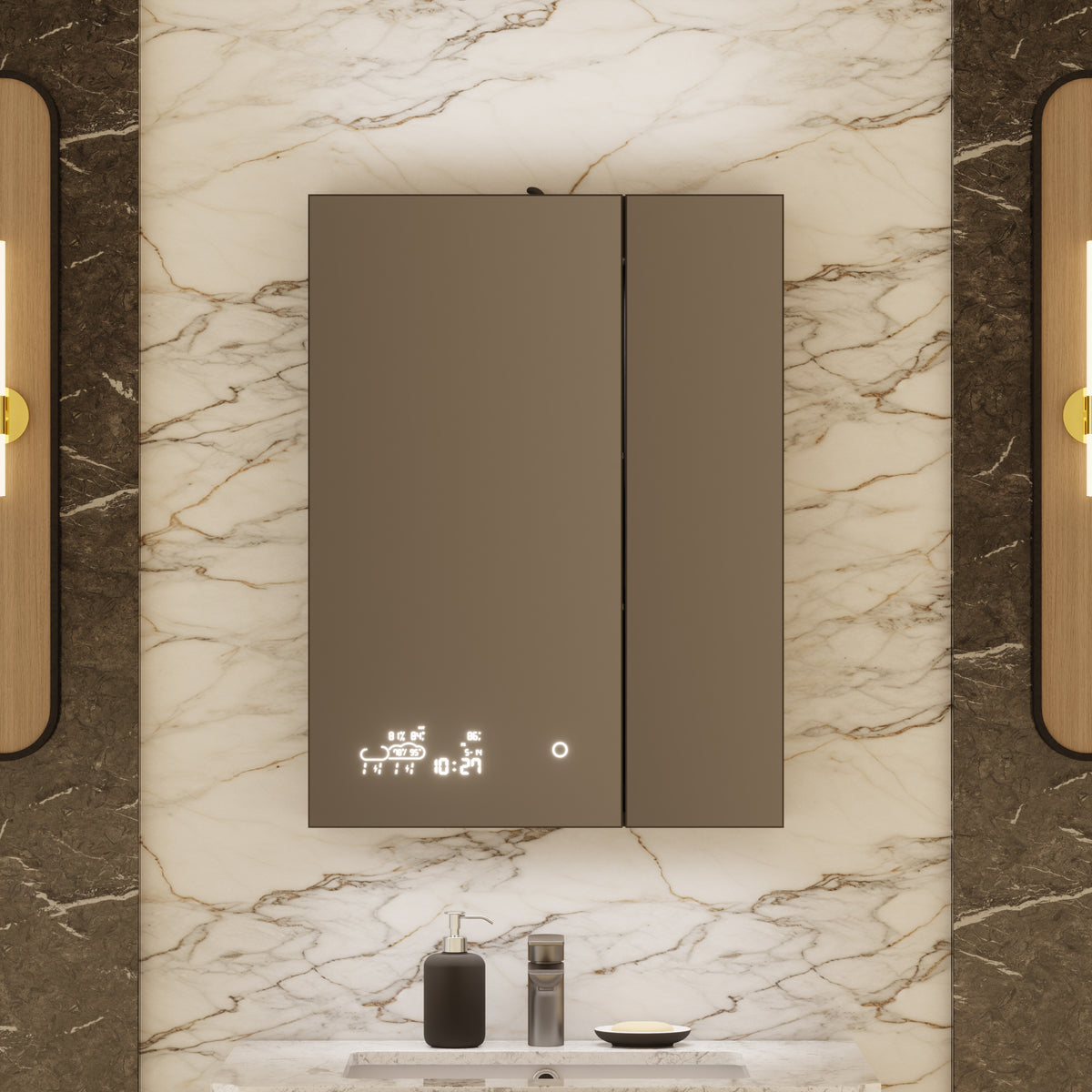Lexora Savera 24 in. W x 32 in. H Recessed or Surface-Mount LED Mirror Medicine Cabinet with Defogger