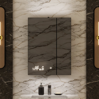Lexora Savera 24 in. W x 32 in. H Recessed or Surface-Mount LED Mirror Medicine Cabinet with Defogger