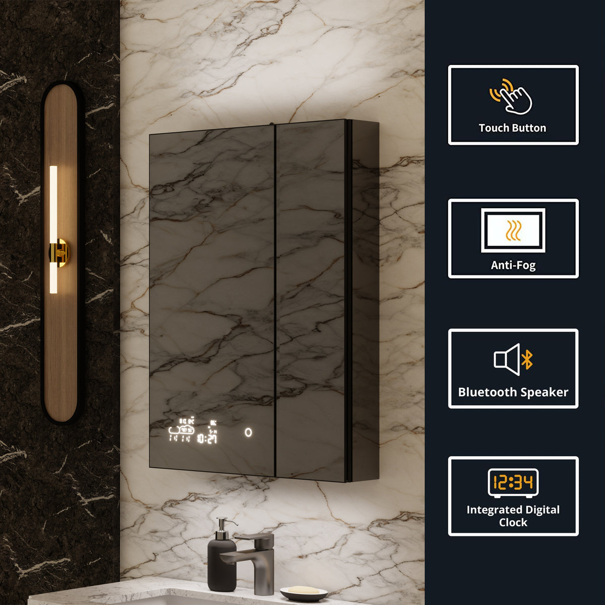 Lexora Savera 24 in. W x 32 in. H Recessed or Surface-Mount LED Mirror Medicine Cabinet with Defogger