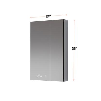 Lexora Savera 24 in. W x 36 in. H Recessed or Surface-Mount LED Mirror Medicine Cabinet with Defogger