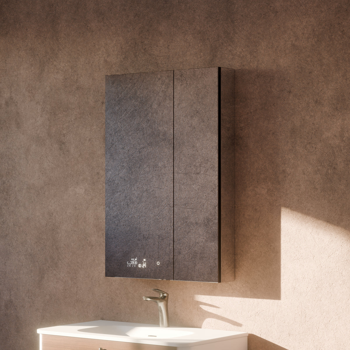 Lexora Savera 24 in. W x 36 in. H Recessed or Surface-Mount LED Mirror Medicine Cabinet with Defogger