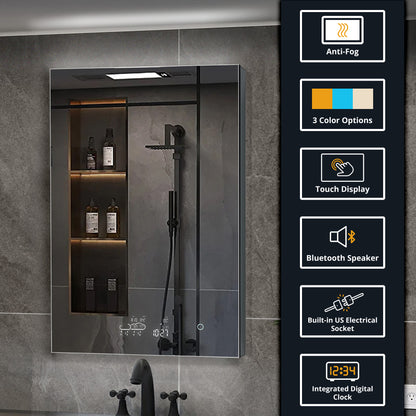 Lexora Savera 24 in. W x 36 in. H Recessed or Surface-Mount LED Mirror Medicine Cabinet with Defogger