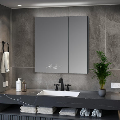 Lexora Savera 30 in. W x 32 in. H Recessed or Surface-Mount LED Mirror Medicine Cabinet with Defogger