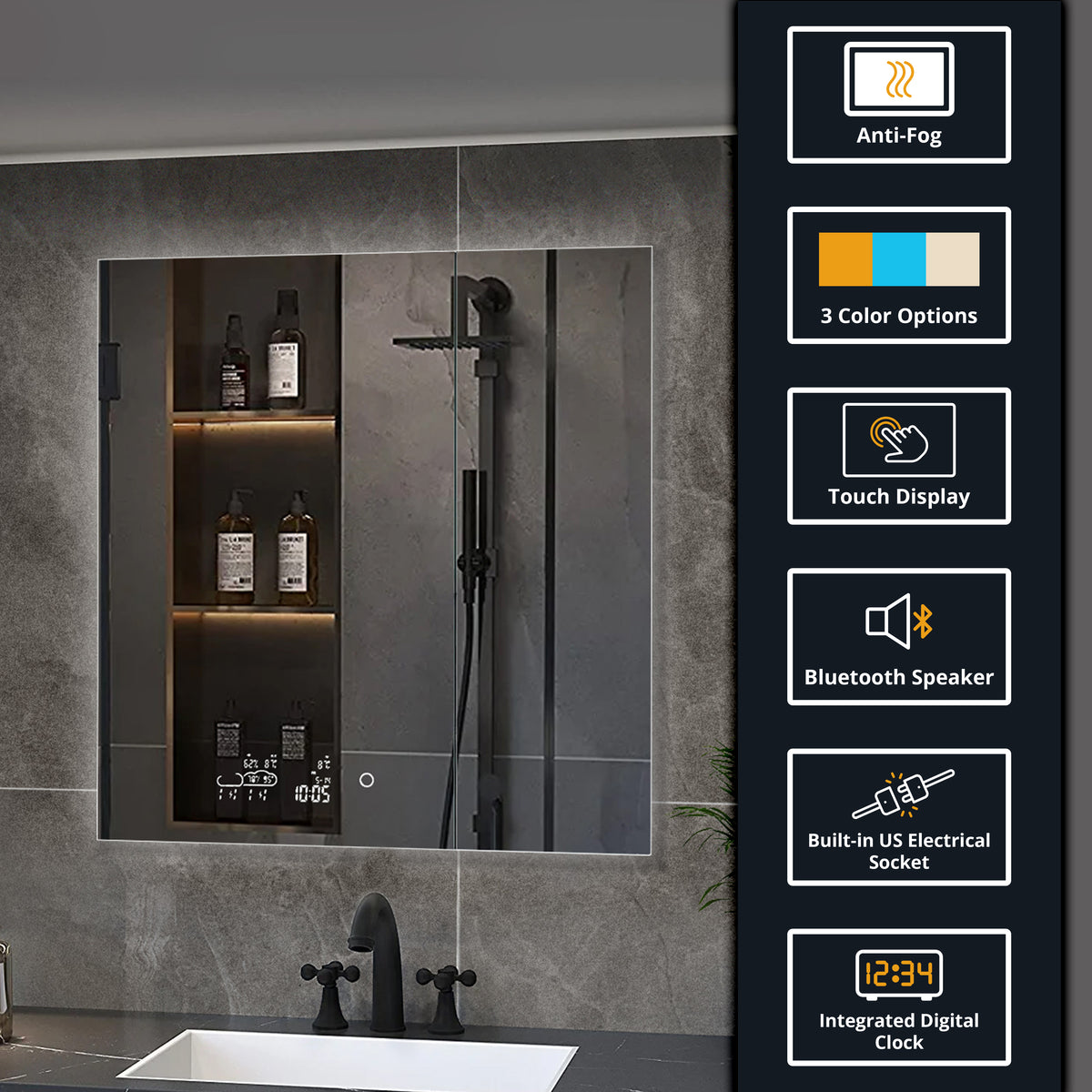 Lexora Savera 30 in. W x 32 in. H Recessed or Surface-Mount LED Mirror Medicine Cabinet with Defogger