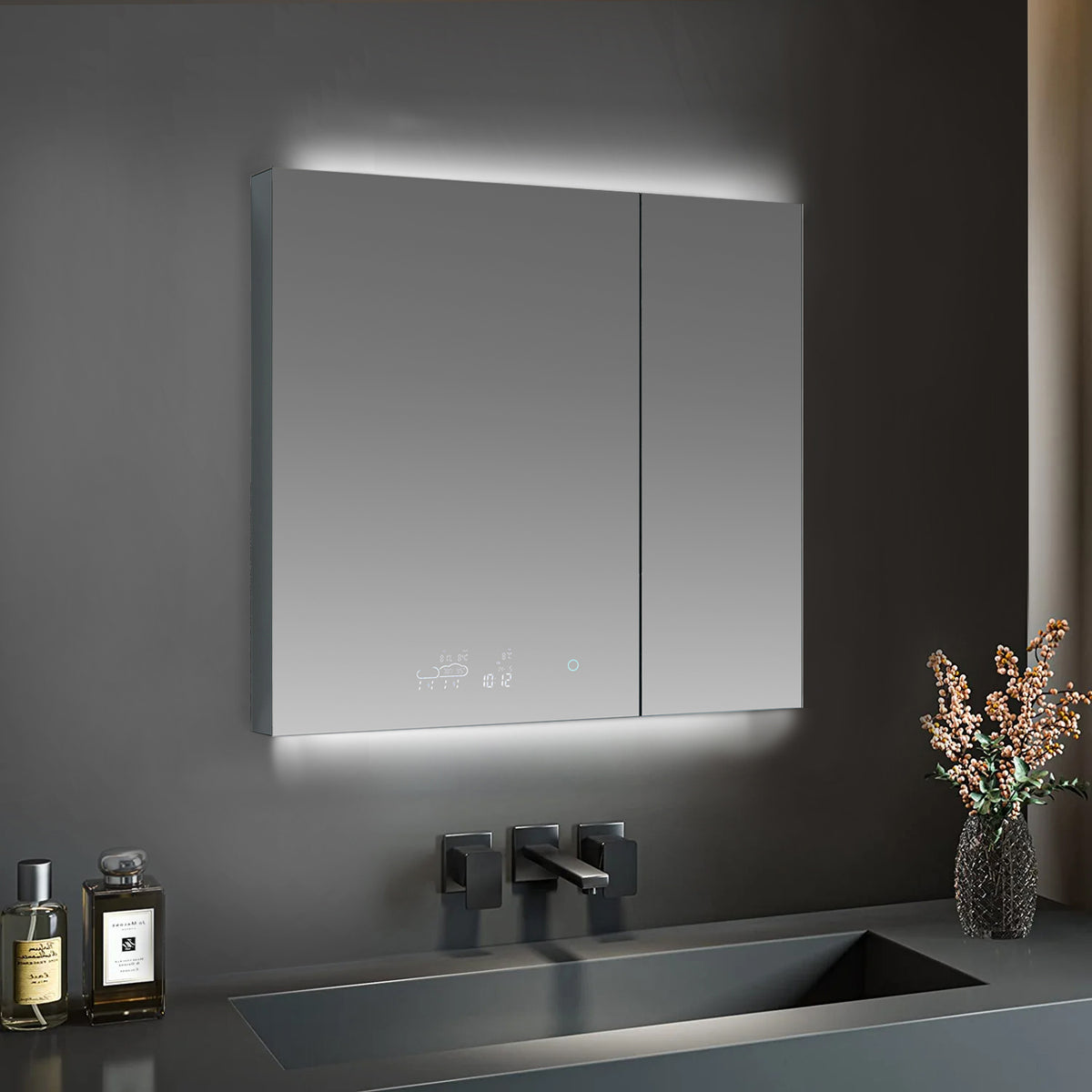 Lexora Savera 36 in. W x 32 in. H Recessed or Surface-Mount LED Mirror Medicine Cabinet with Defogger