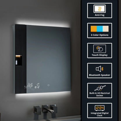 Lexora Savera 36 in. W x 32 in. H Recessed or Surface-Mount LED Mirror Medicine Cabinet with Defogger