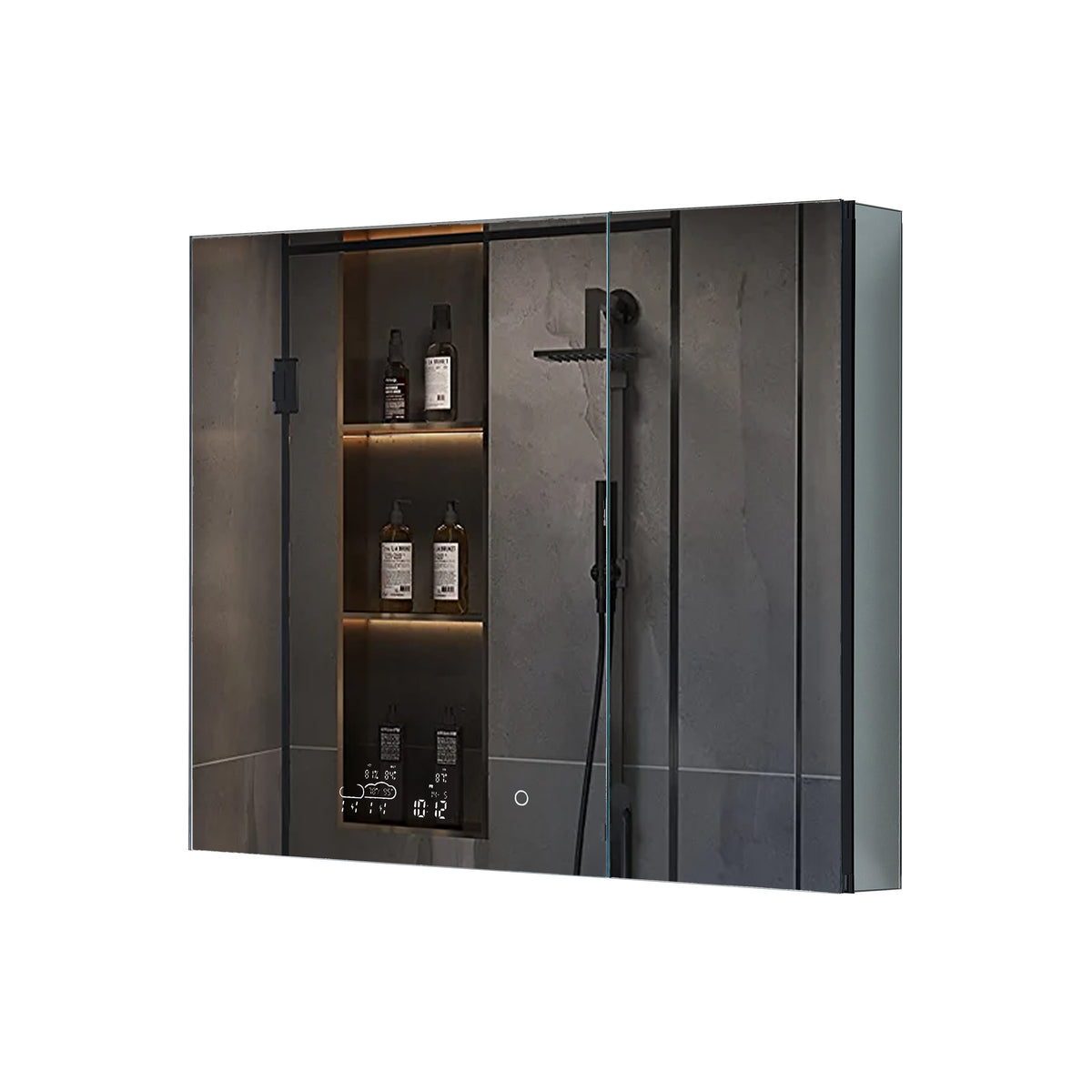 Lexora Savera 36 in. W x 32 in. H Recessed or Surface-Mount LED Mirror Medicine Cabinet with Defogger