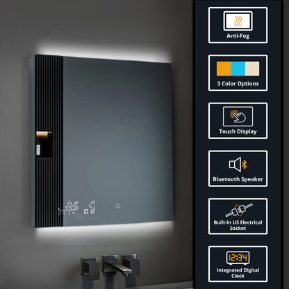Lexora Savera 36 in. W x 36 in. H Recessed or Surface-Mount LED Mirror Medicine Cabinet with Defogger