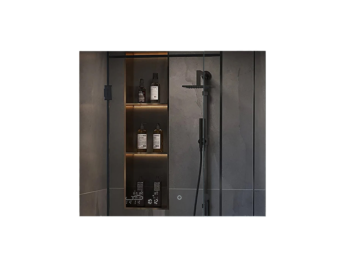 Lexora Savera 36 in. W x 36 in. H Recessed or Surface-Mount LED Mirror Medicine Cabinet with Defogger