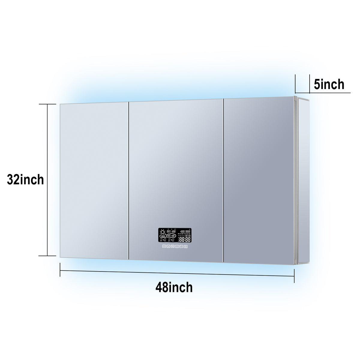 Lexora Savera 48 in. W x 32 in. H Recessed or Surface-Mount LED Mirror Medicine Cabinet with Defogger