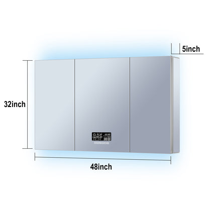 Lexora Savera 48 in. W x 32 in. H Recessed or Surface-Mount LED Mirror Medicine Cabinet with Defogger