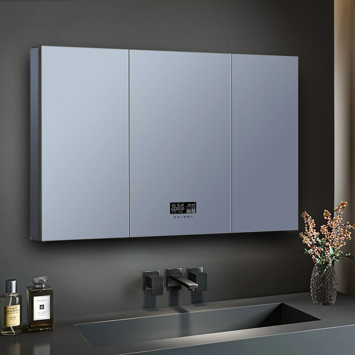 Lexora Savera 48 in. W x 32 in. H Recessed or Surface-Mount LED Mirror Medicine Cabinet with Defogger