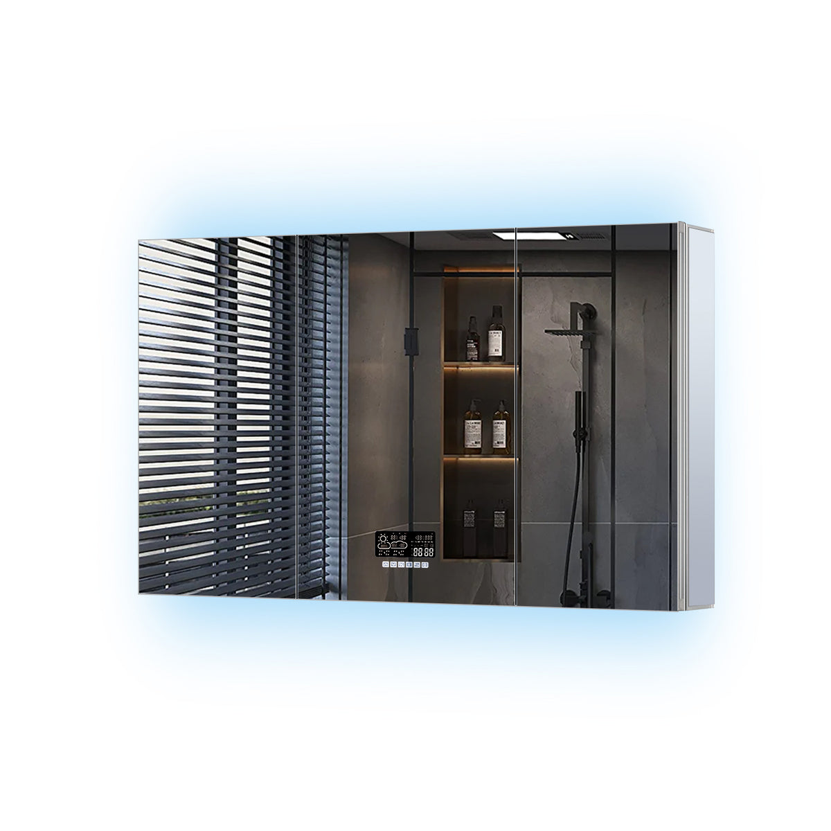 Lexora Savera 48 in. W x 32 in. H Recessed or Surface-Mount LED Mirror Medicine Cabinet with Defogger