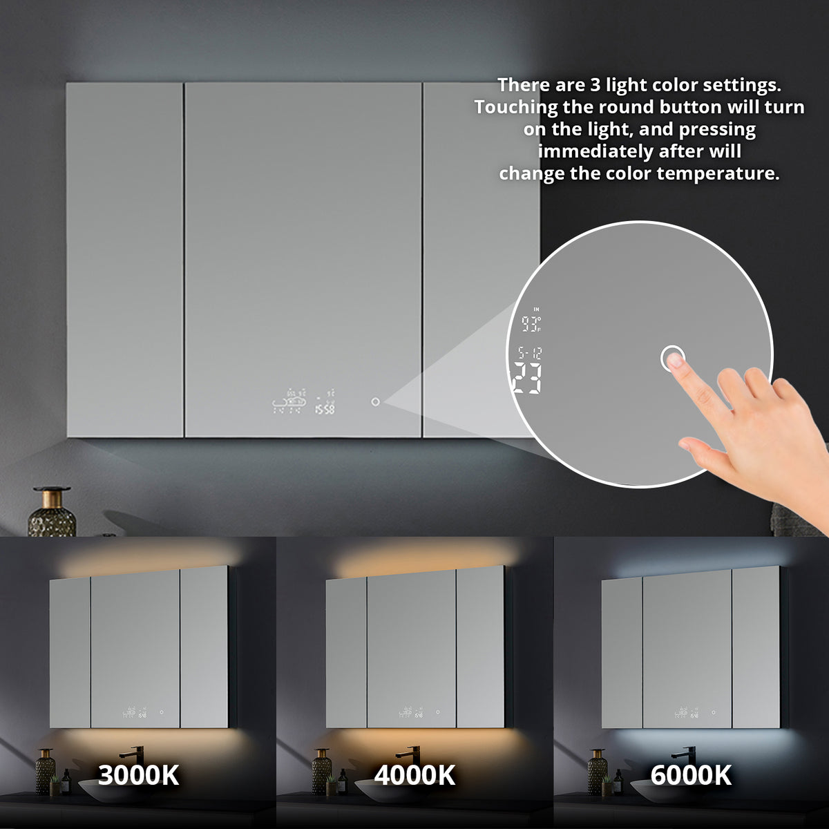 Lexora Savera 48 in. W x 36 in. H Recessed or Surface-Mount LED Mirror Medicine Cabinet with Defogger