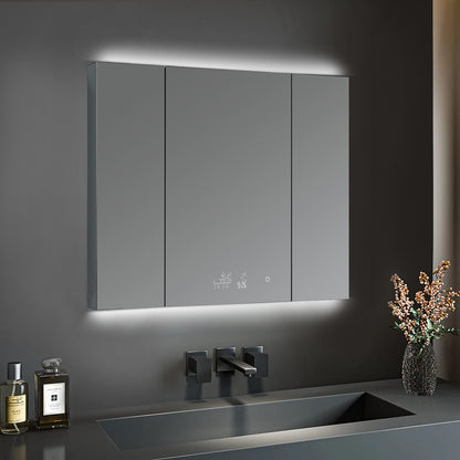 Lexora Savera 48 in. W x 36 in. H Recessed or Surface-Mount LED Mirror Medicine Cabinet with Defogger