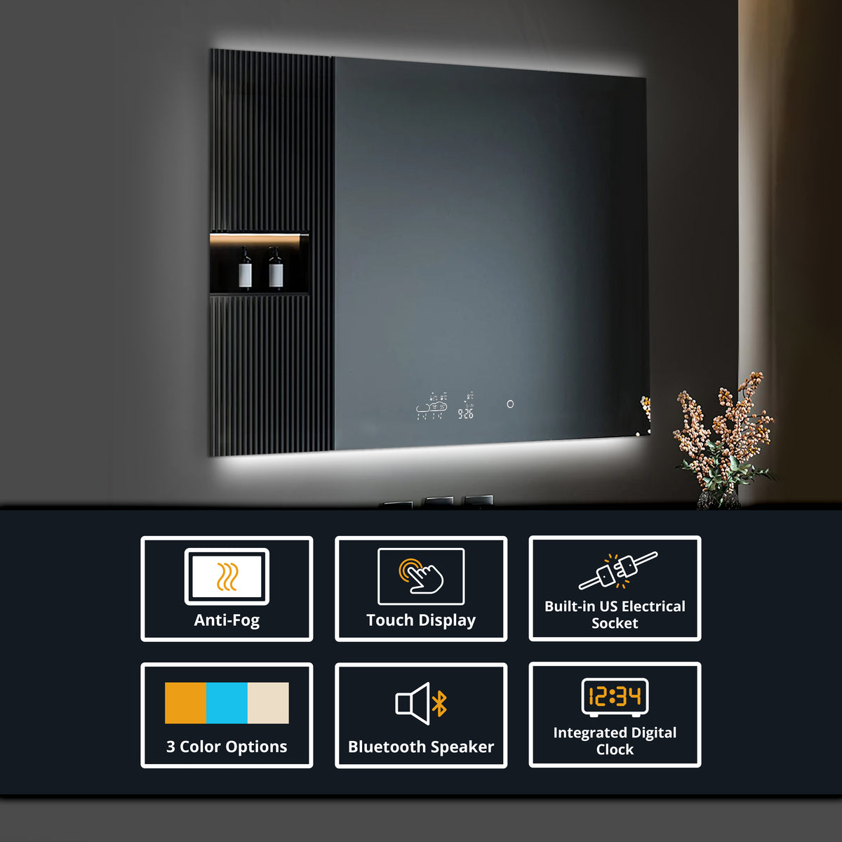 Lexora Savera 48 in. W x 36 in. H Recessed or Surface-Mount LED Mirror Medicine Cabinet with Defogger