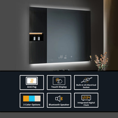 Lexora Savera 48 in. W x 36 in. H Recessed or Surface-Mount LED Mirror Medicine Cabinet with Defogger
