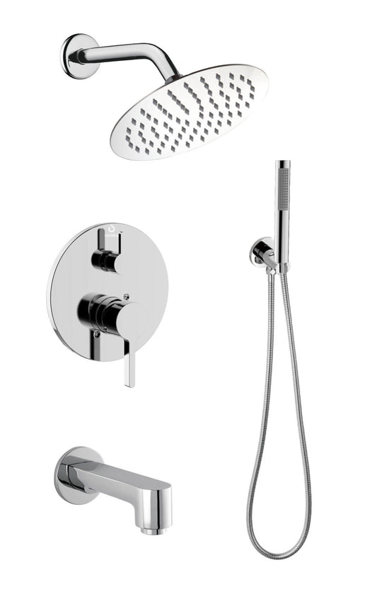 Lexora Salamonio 1-Spray Tub and Shower Faucet Combo with Round Showerhead and Handheld Shower Wand in Chrome