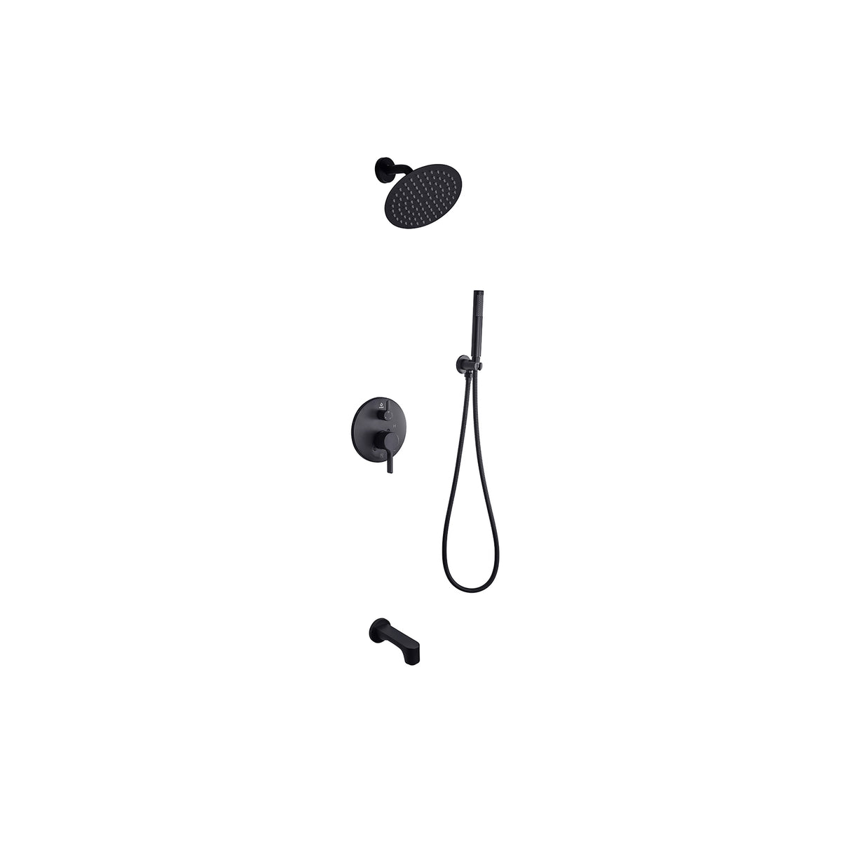 Lexora Salamonio 1-Spray Tub and Shower Faucet Combo with Round Showerhead and Handheld Shower Wand in Matte Black