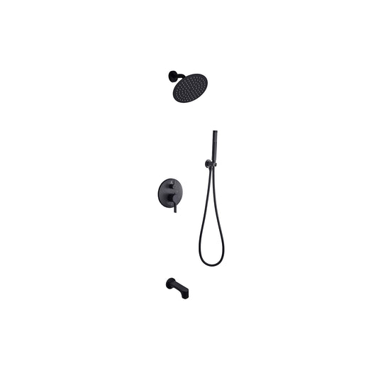 Lexora Salamonio 1-Spray Tub and Shower Faucet Combo with Round Showerhead and Handheld Shower Wand in Matte Black