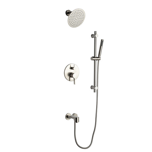 Lexora Luviah 1-Spray Tub and Shower Faucet Combo with Round Showerhead and Handheld Shower Wand in Brushed Nickel