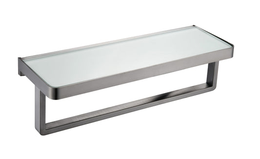 Lexora Bagno Bianca Stainless Steel White Glass Shelf with Towel Bar in Brushed Nickel