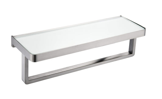 Lexora Bagno Bianca Stainless Steel White Glass Shelf with Towel Bar in Gun Metal