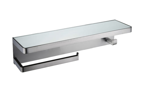 Lexora Bagno Bianca Stainless Steel White Glass Shelf with Towel Bar & Robe Hook in Gun Metal