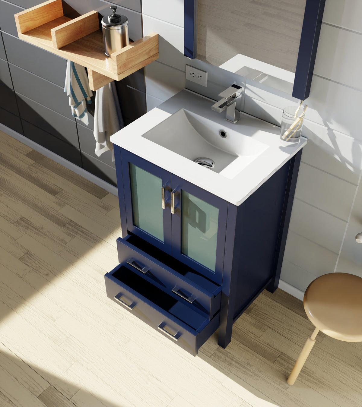 Lexora Volez 24 in. Navy Blue Single Sink Bath Vanity