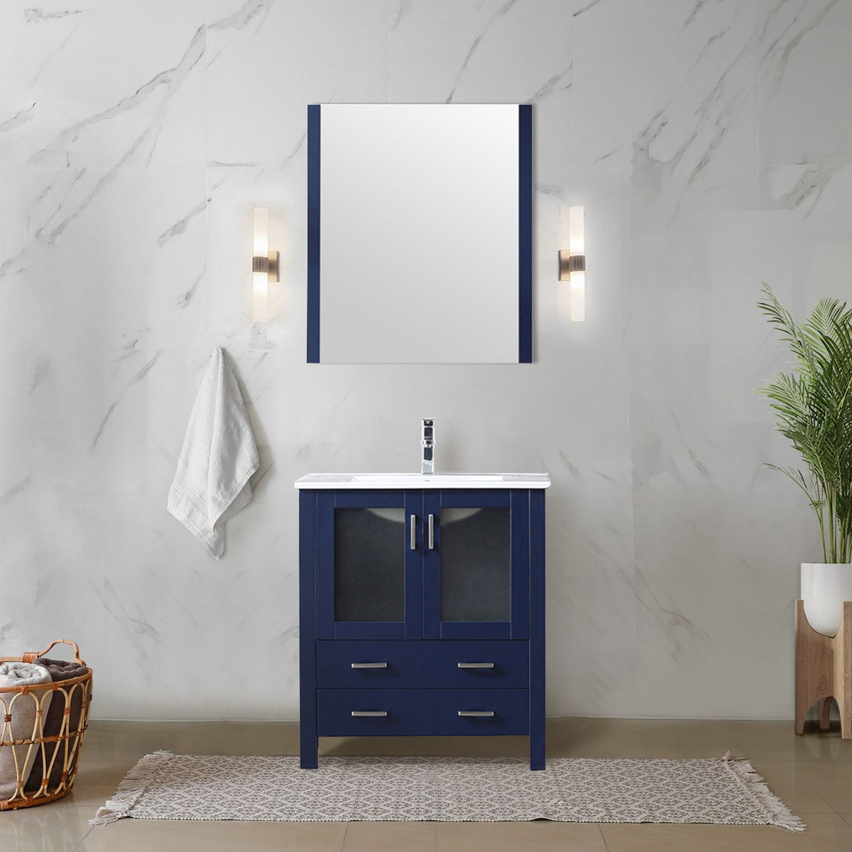 Lexora Volez 30 in. Navy Blue Single Sink Bath Vanity