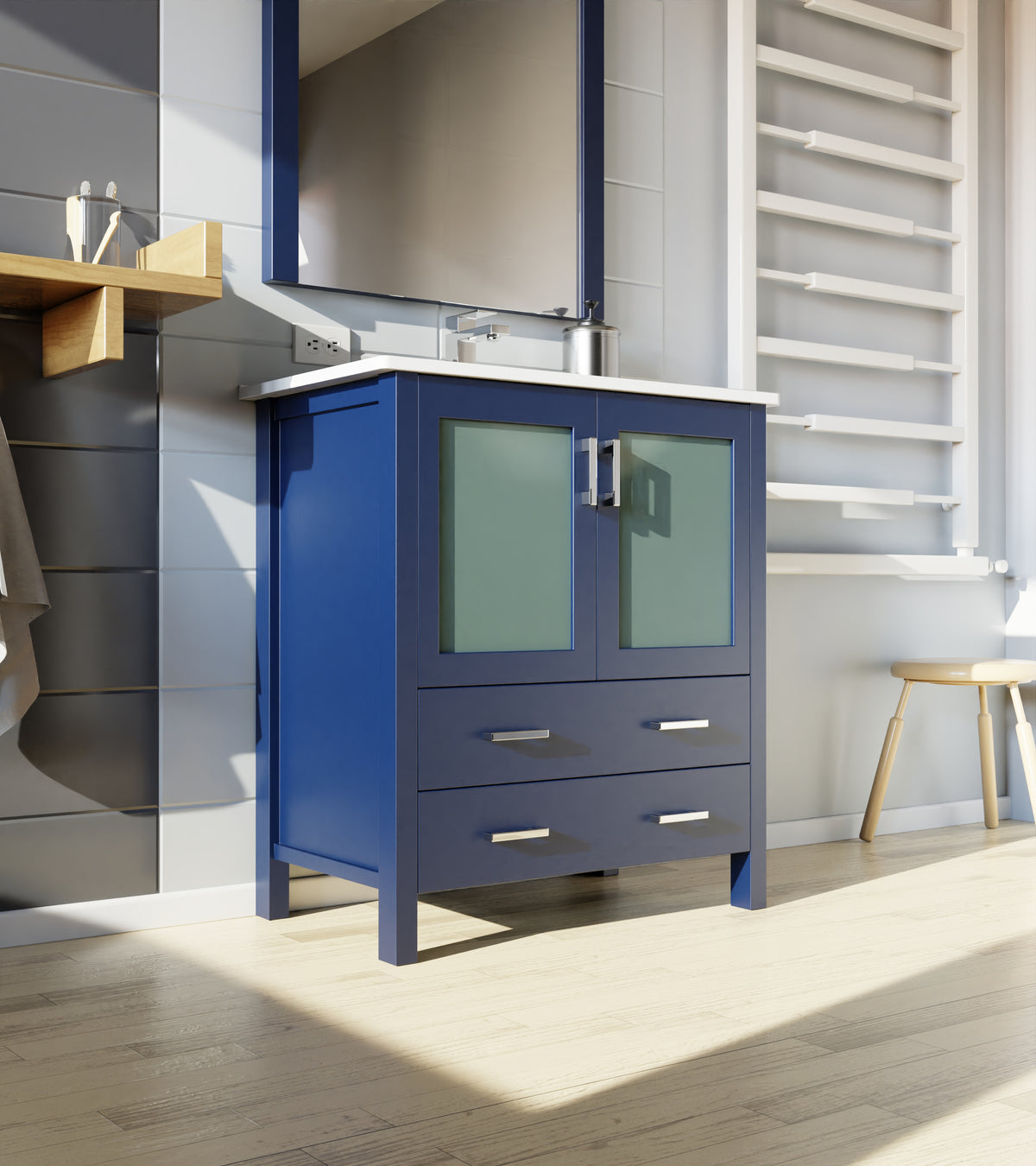 Lexora Volez 30 in. Navy Blue Single Sink Bath Vanity