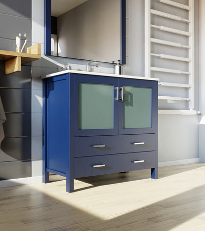Lexora Volez 36 in. Navy Blue Single Sink Bath Vanity