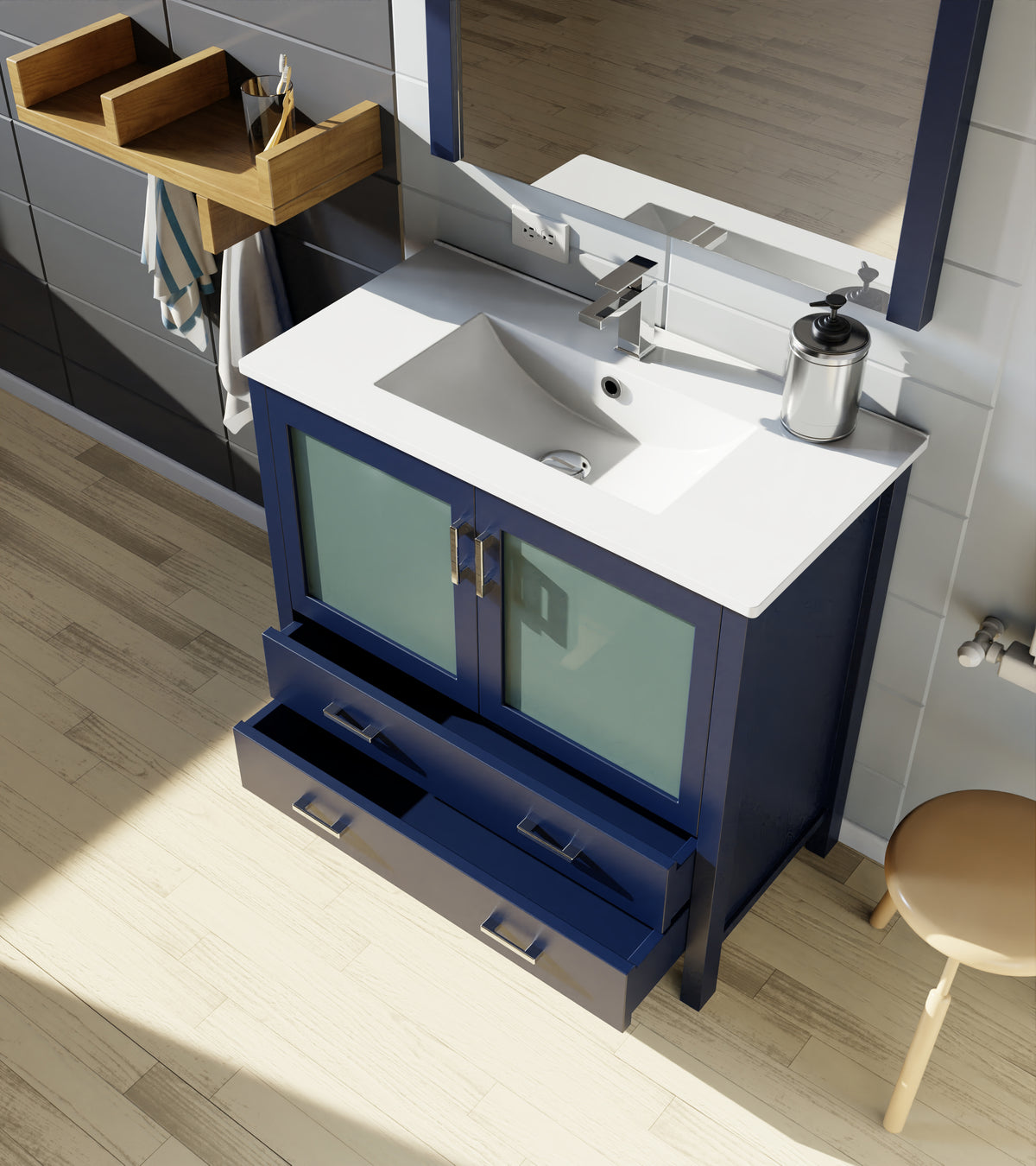 Lexora Volez 36 in. Navy Blue Single Sink Bath Vanity