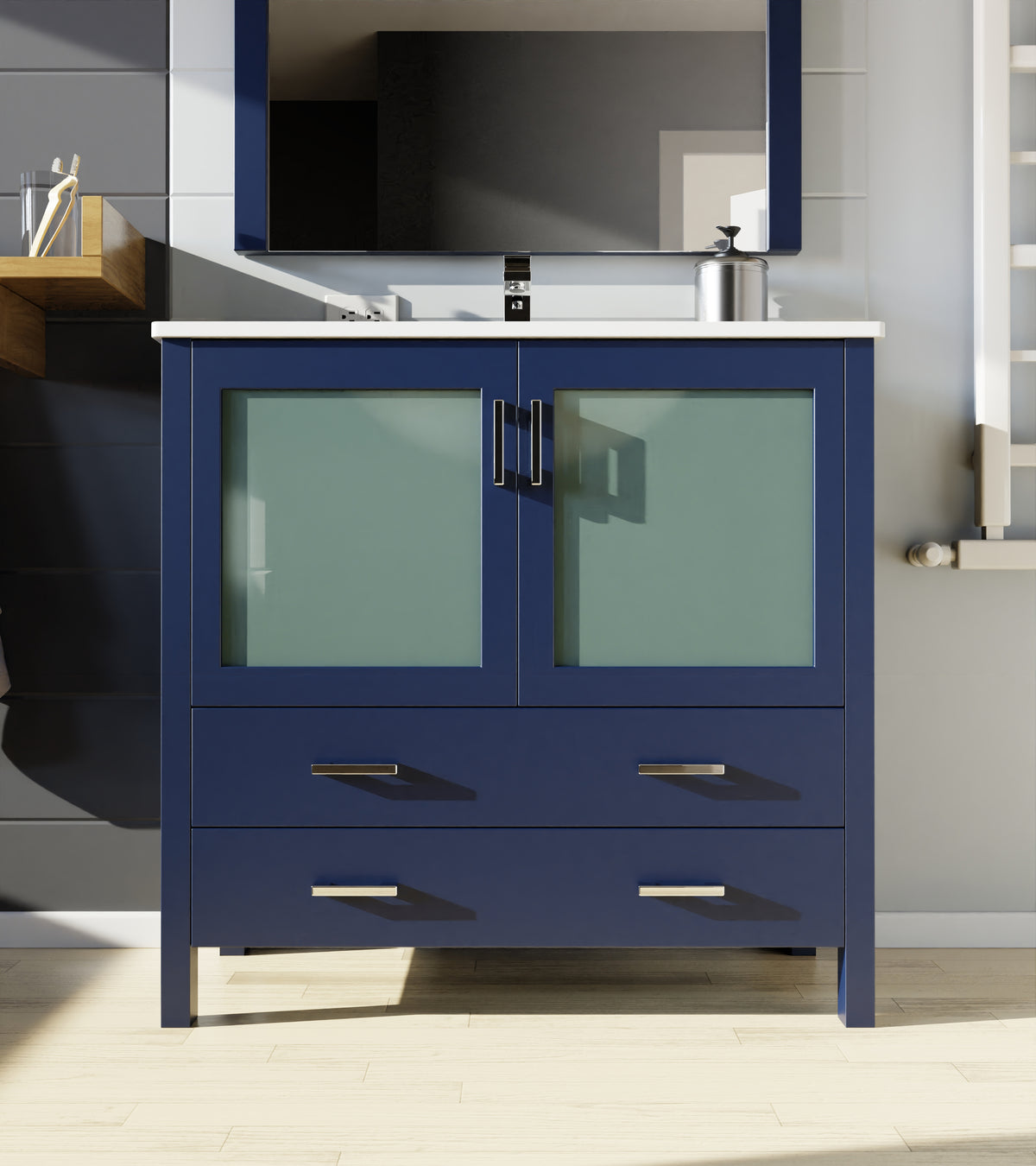 Lexora Volez 36 in. Navy Blue Single Sink Bath Vanity