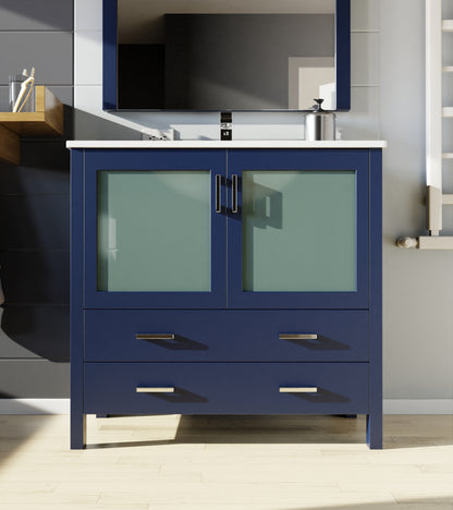 Lexora Volez 36 in. Navy Blue Single Sink Bath Vanity
