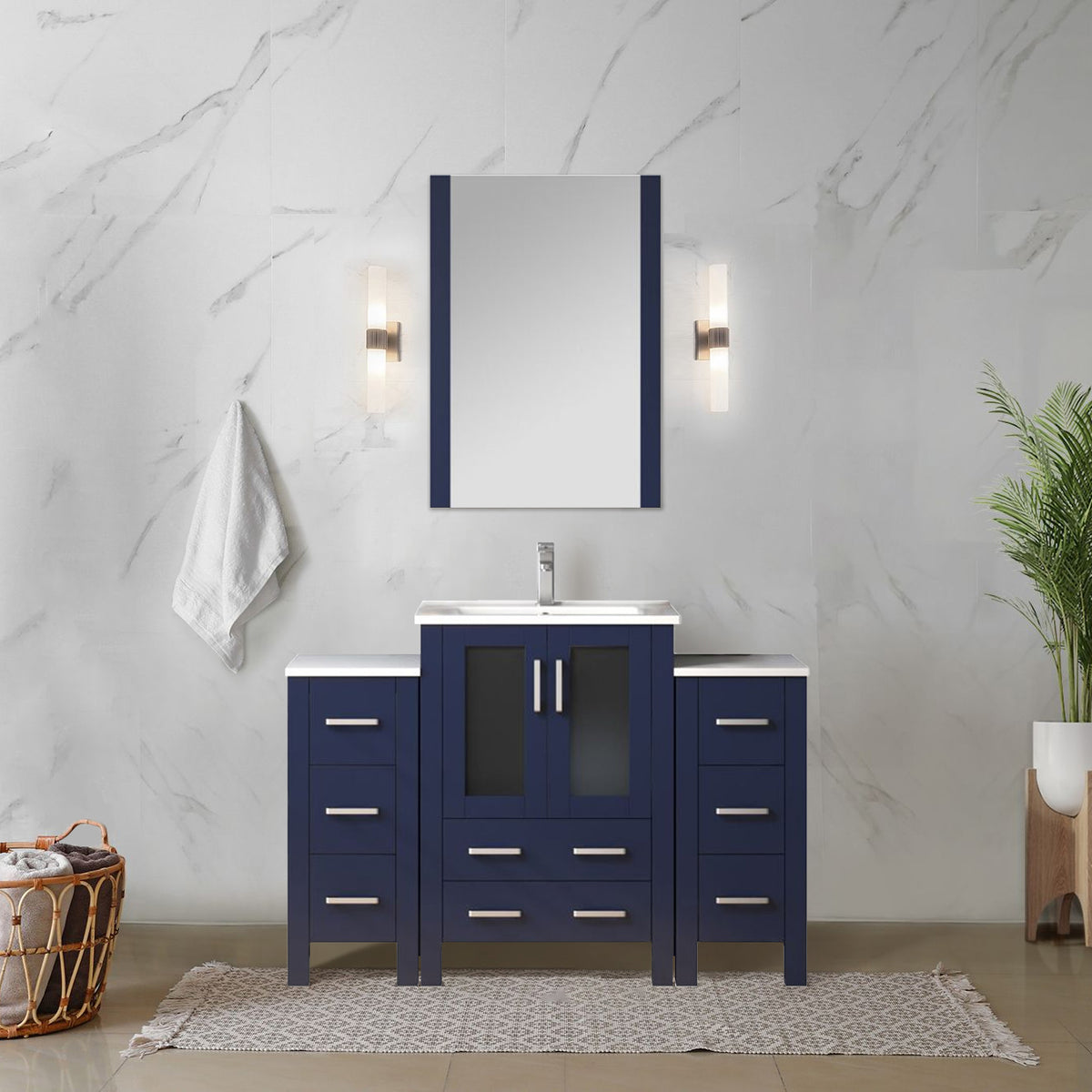 Lexora Volez 48 in. Navy Blue Single Sink Bath Vanity