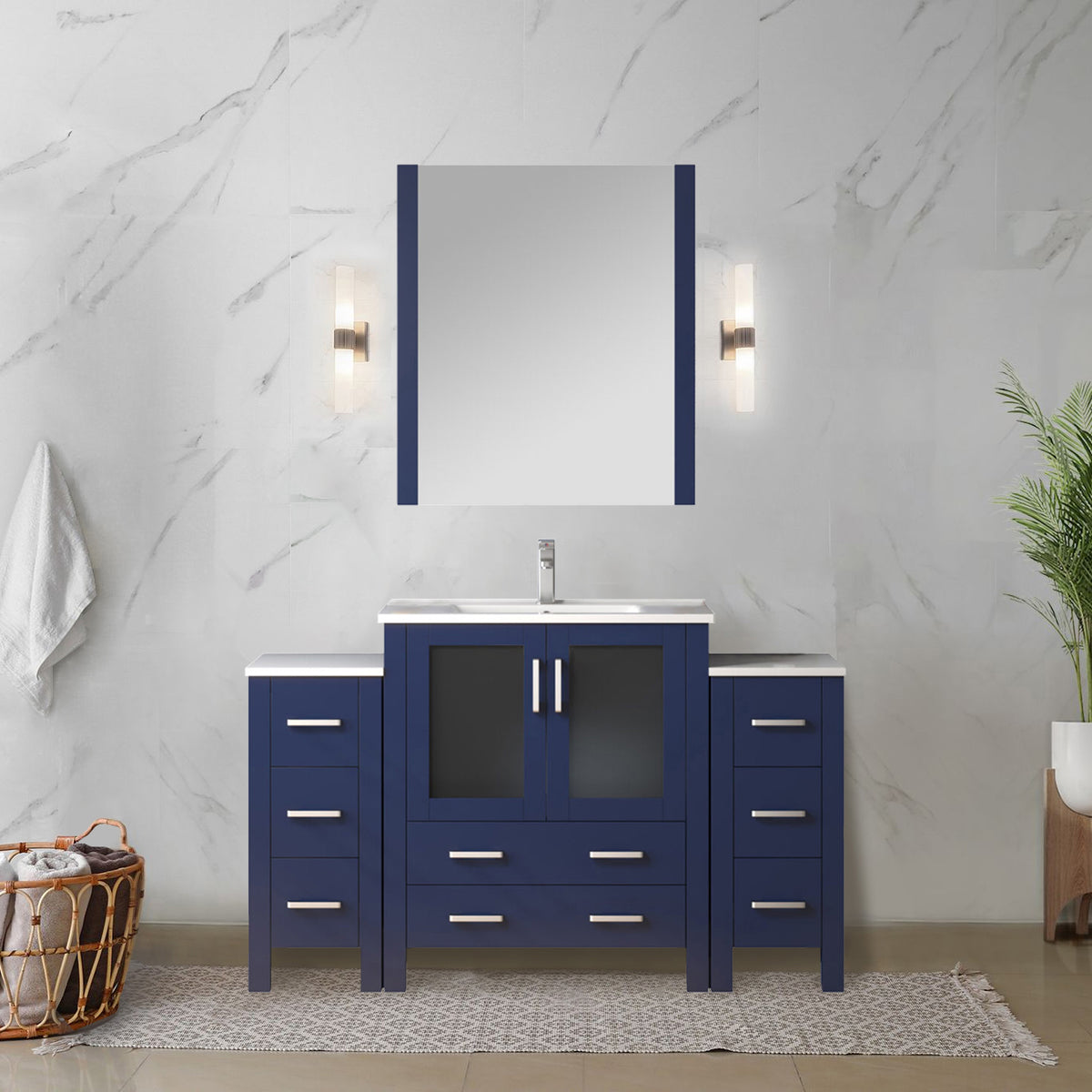 Lexora Volez 54 in. Navy Blue Single Sink Bath Vanity