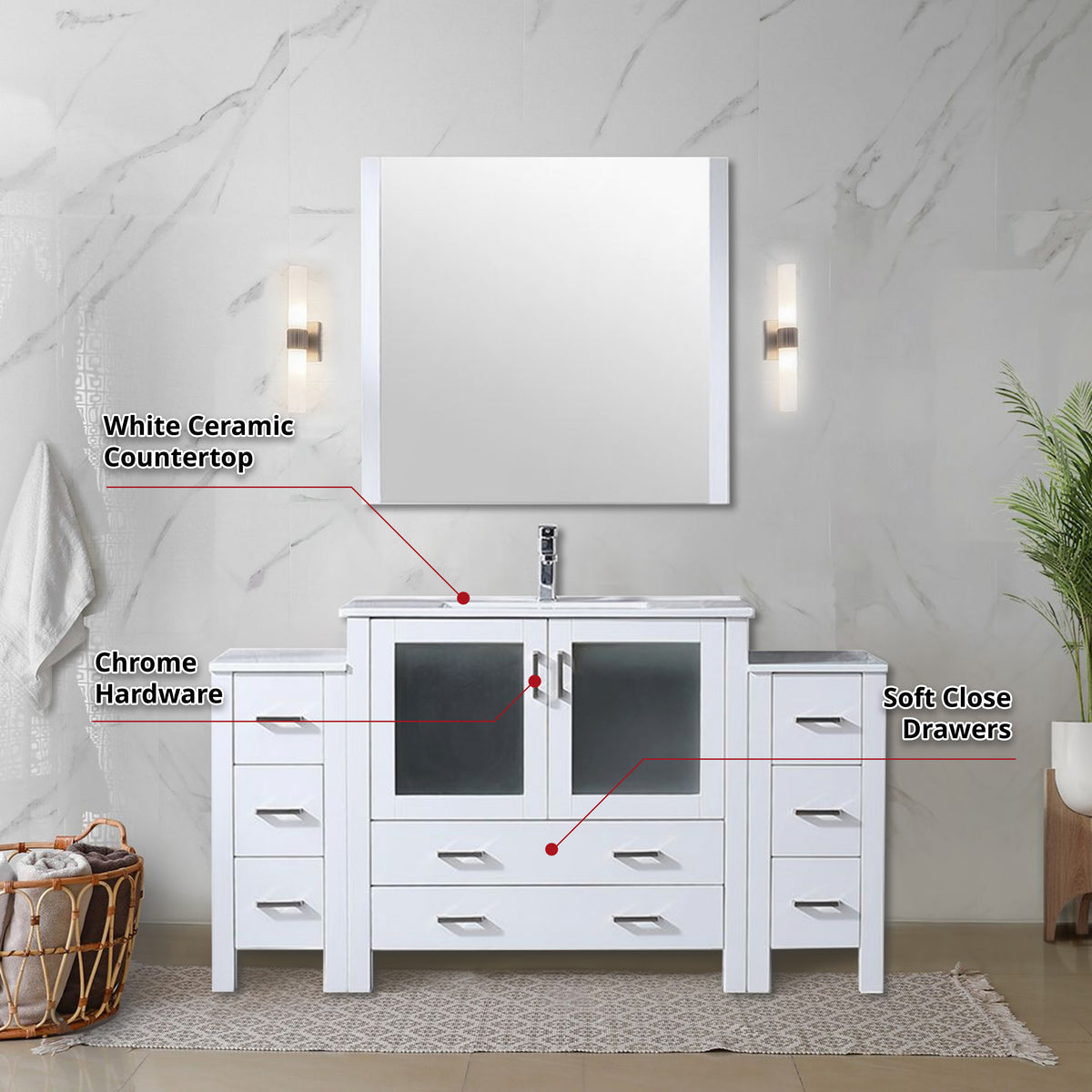 Lexora Volez 60 in. White Double Sink Bath Vanity
