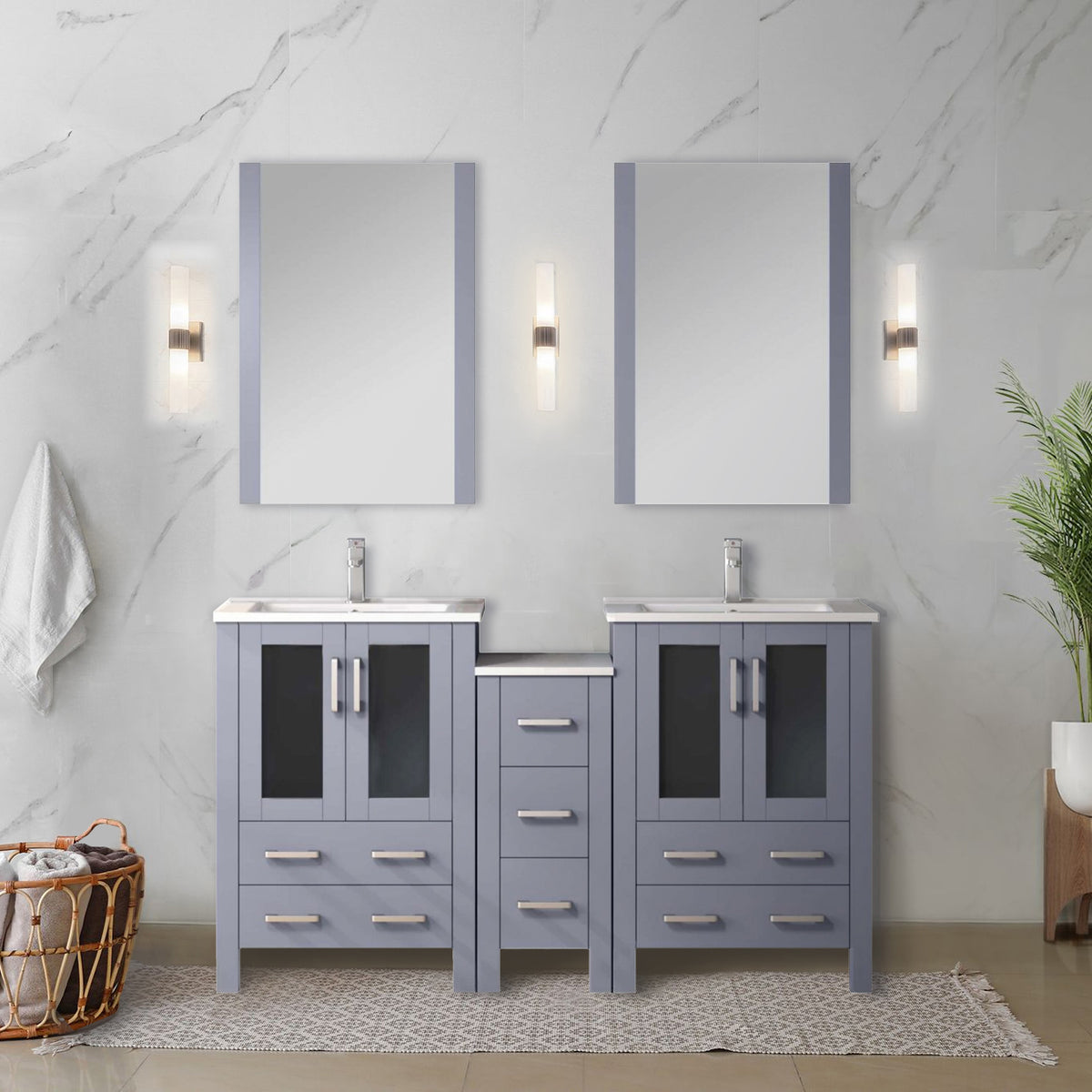 Lexora Volez 60 in. Dark Grey Double Sink Bath Vanity