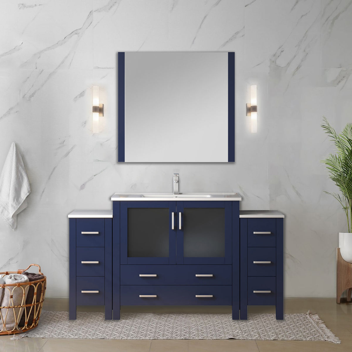 Lexora Volez 60 in. Navy Blue Single Sink Bath Vanity
