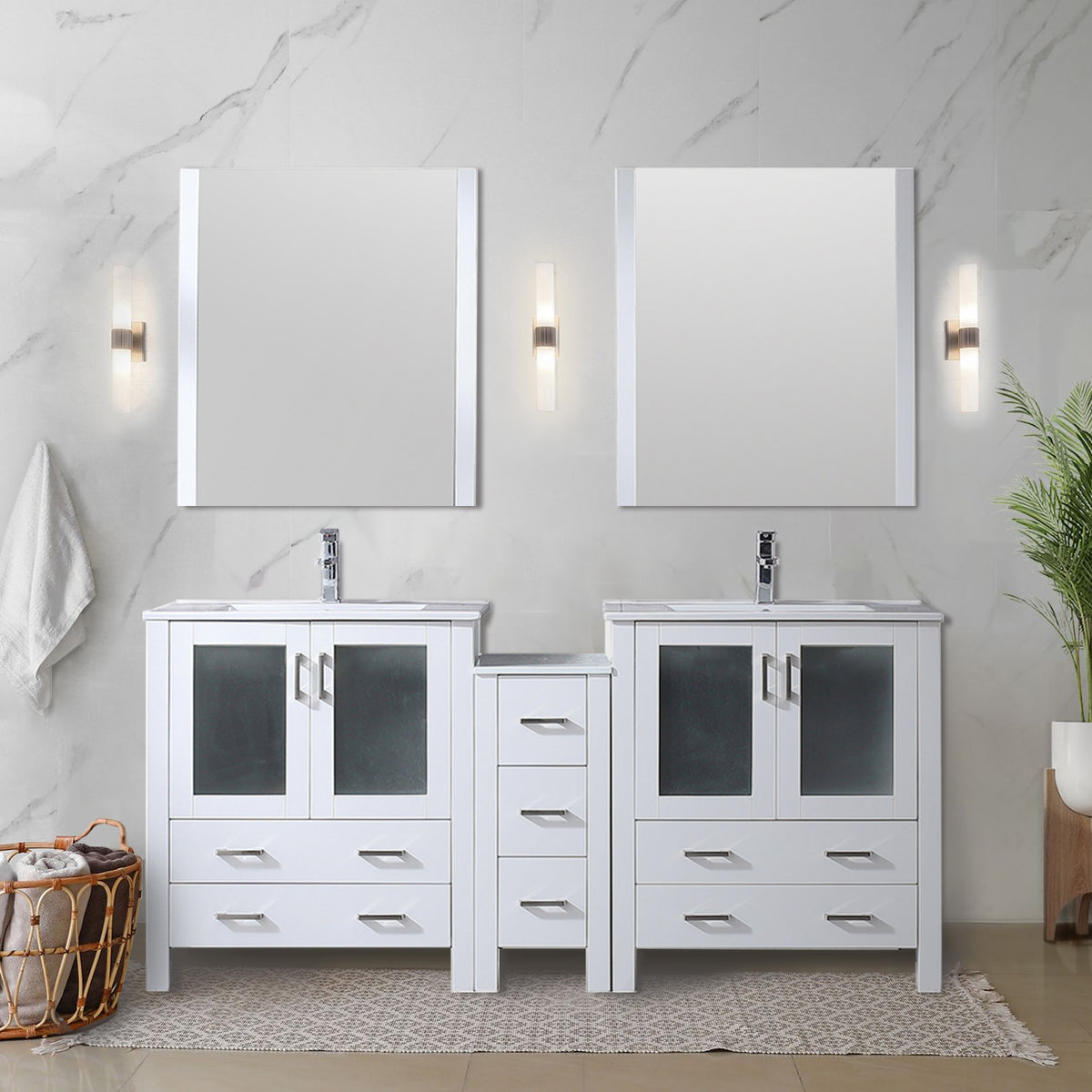 Lexora Volez 72 in. White Double Sink Bath Vanity
