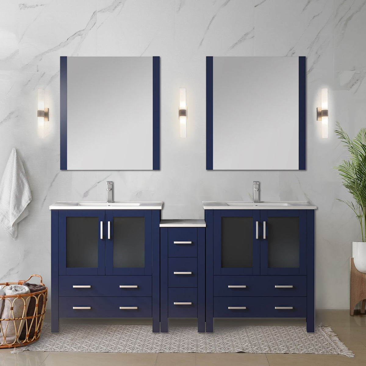 Lexora Volez 72 in. Navy Blue Double Sink Bath Vanity