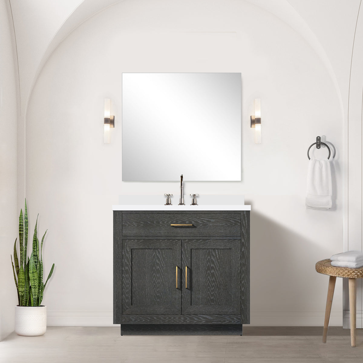 Lexora Abbey 36 in. Black Oak Single Sink Bath Vanity