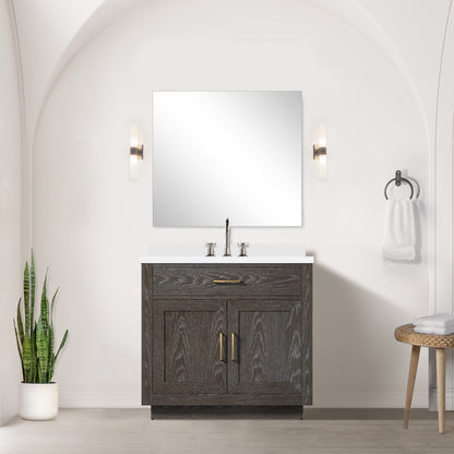 Lexora Abbey 36 in. Brown Oak Single Sink Bath Vanity