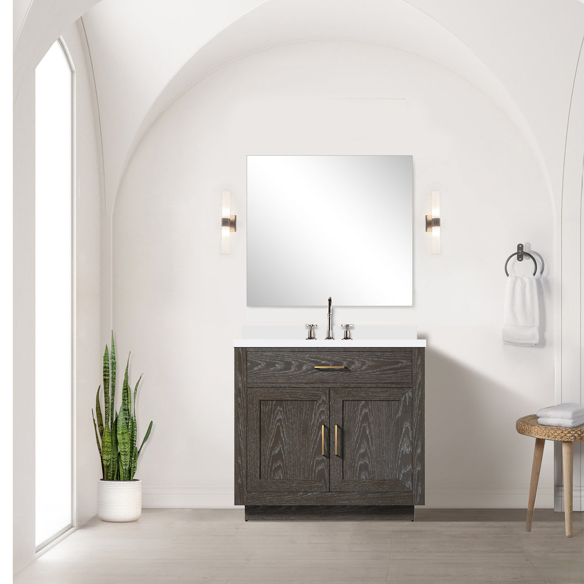 Lexora Abbey 36 in. Brown Oak Single Sink Bath Vanity