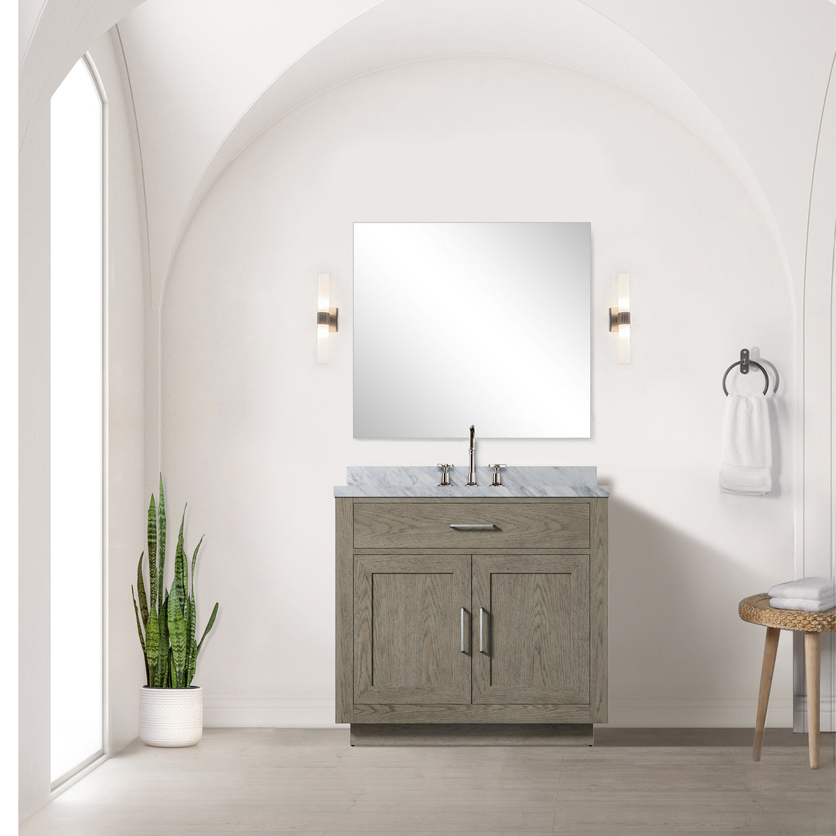 Lexora Abbey 36 in. Grey Oak Single Sink Bath Vanity