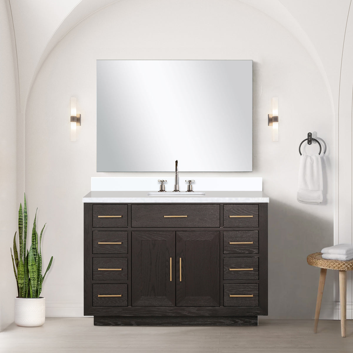 Lexora Abbey 48 in. Brown Oak Single Sink Bath Vanity